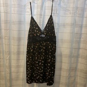 Floral Black Slip Dress with Lace Trim
